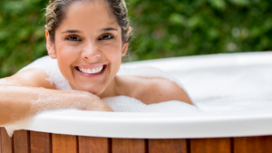 woman sitting in a hot tub