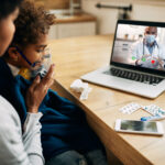 black-pediatrician-talking-via-video-call-mother-who-is-giving-her-daughter-inhaling-therapy-home